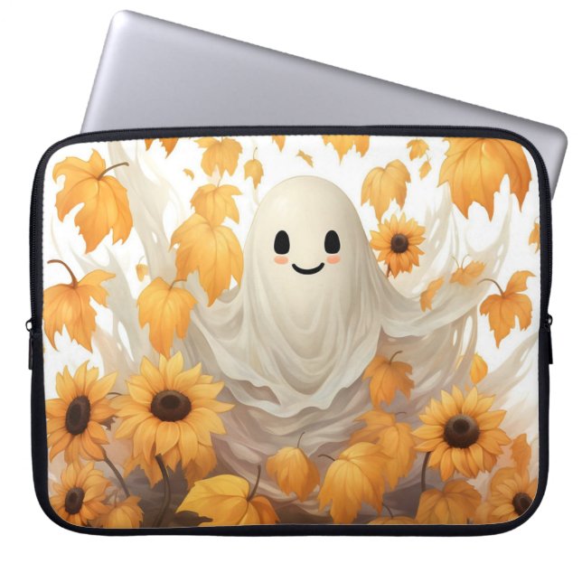 Cute Ghost with Sunflowers Laptop Bag (Front)