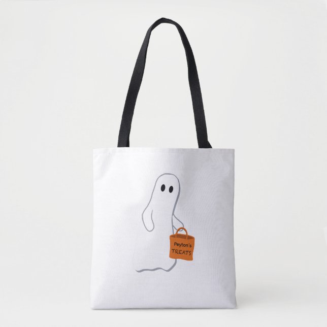 Cute Ghost with Treat Bag Personalised Bag (Front)