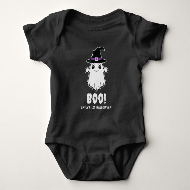 Cute Ghost With Witch Hat My 1st Halloween Baby Bodysuit (Front)