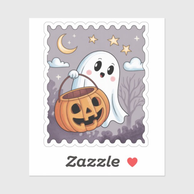 Cute GhostHalloween Postage Stamp (Sheet)