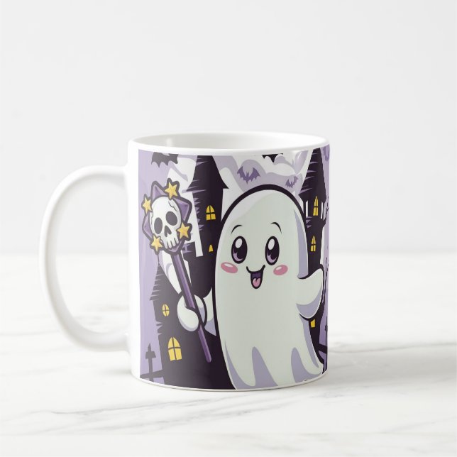 Cute Ghostly Poster with a Playful Twist Coffee Mug (Left)
