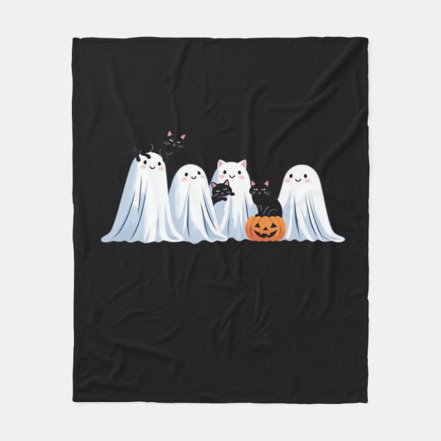 Cute Ghosts and Black Cats Halloween – Spooky Seas Fleece Blanket (Front)