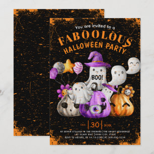 Cute Ghosts and pumpkins BOO Halloween party black Invitation