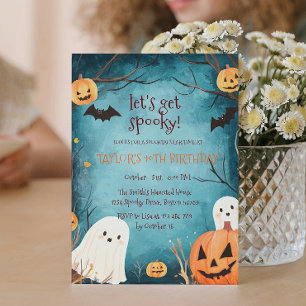 Cute Ghosts and Pumpkins Halloween Birthday Party Invitation