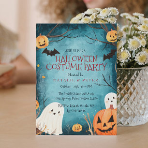 Cute Ghosts and Pumpkins Halloween Costume Party Invitation
