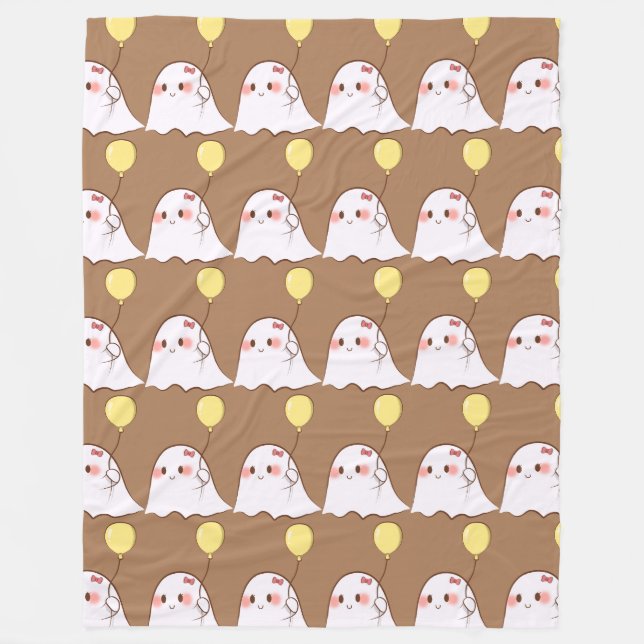 Cute Ghosts Balloons Pattern Fleece Blanket (Front)