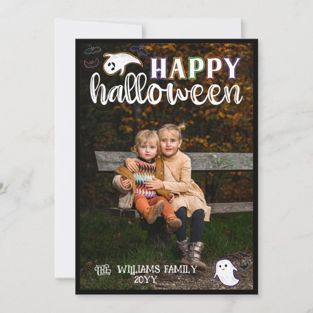 Cute Ghosts Bats Happy Halloween Photo Holiday Card (Front)