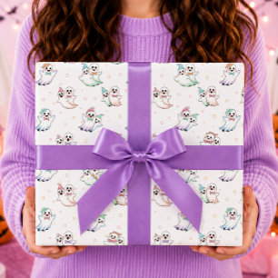 Cute Ghosts Bow Tie Hats Halloween Wrapping Paper