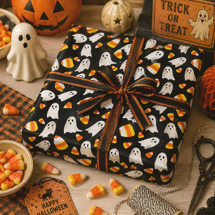 Cute Ghosts & Candy Corn Halloween Wrapping Paper