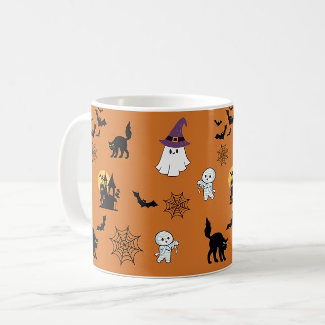 Cute Ghosts Cats Bats Halloween Coffee Mug (Front Left)