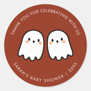 Cute Ghosts Double Trouble Twins Baby Shower Favou Classic Round Sticker