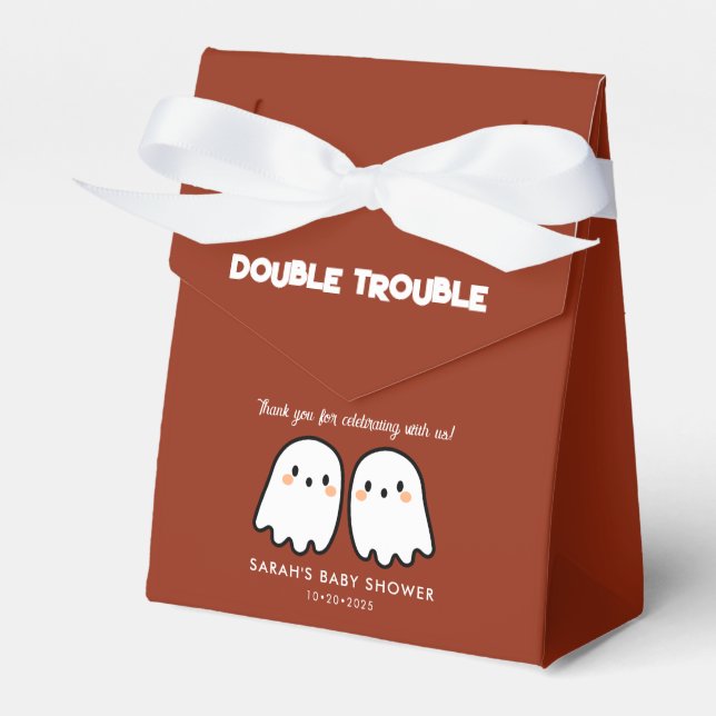 Cute Ghosts Double Trouble Twins Baby Shower Favour Box (Front Side)
