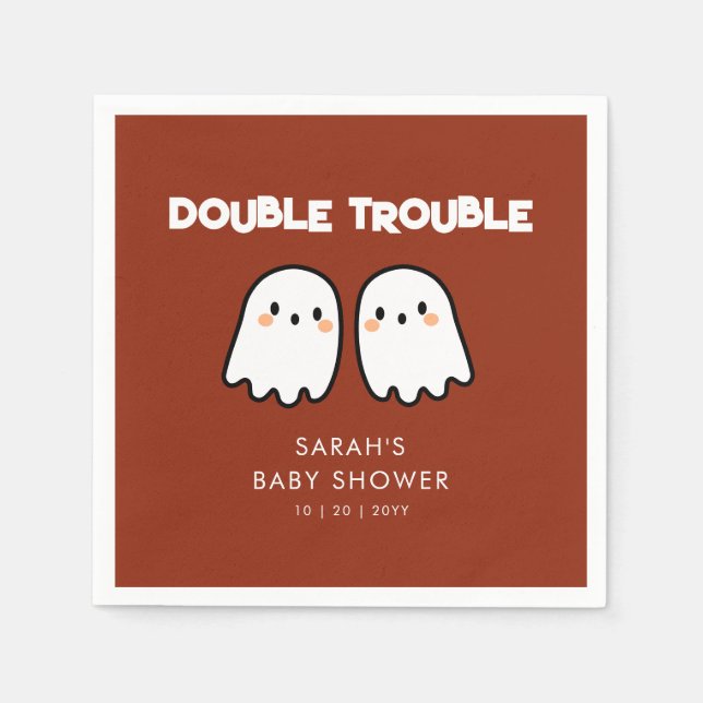 Cute Ghosts Double Trouble Twins Baby Shower Napkin (Front)