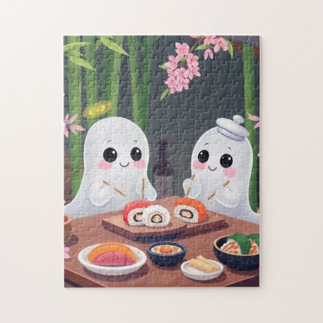 Cute ghosts eating sushi  jigsaw puzzle (Vertical)