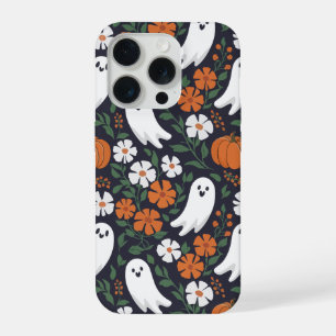 Cute Ghosts Flowers and Pumpkins Halloween Pattern iPhone 15 Pro Case
