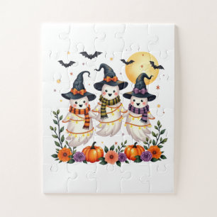 Cute Ghosts Flowers Pumpkins Bats Halloween Kids Jigsaw Puzzle