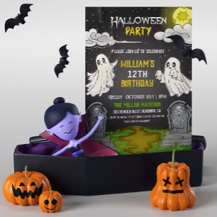 Cute Ghosts Graveyard Halloween Birthday Party Invitation