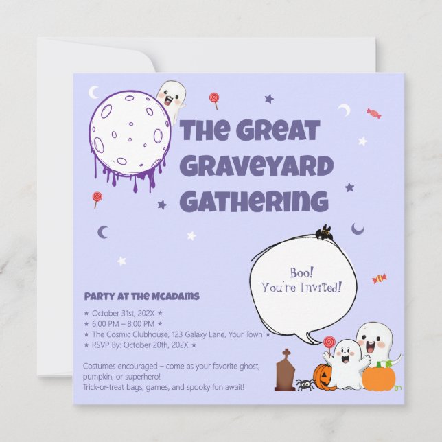 Cute Ghosts Graveyard – Kids Halloween Invite (Front)