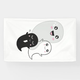 cute ghosts halloween kawaii banner
