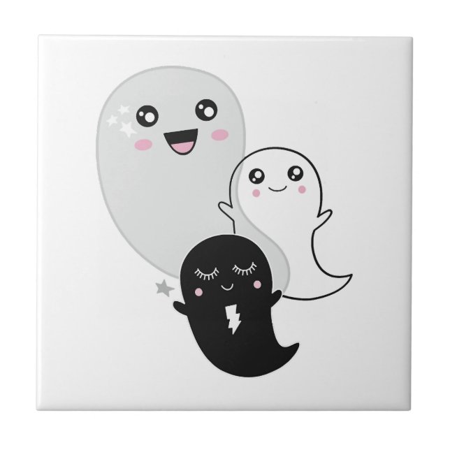 cute ghosts halloween kawaii ceramic tile (Front)