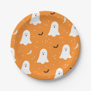 Cute Ghosts Halloween Orange Paper Plate