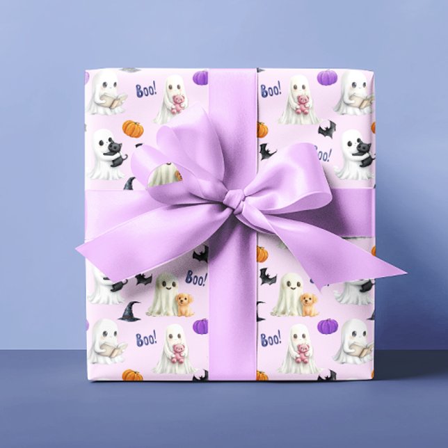 Cute Ghosts Halloween Pink Pastels  Wrapping Paper (Creator Uploaded)
