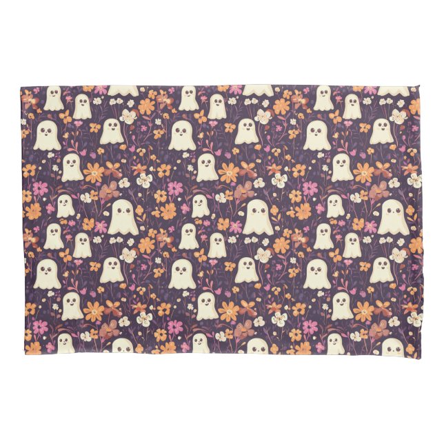 Cute Ghosts in a Field of Flowers Pillowcase Set (Front-Left)