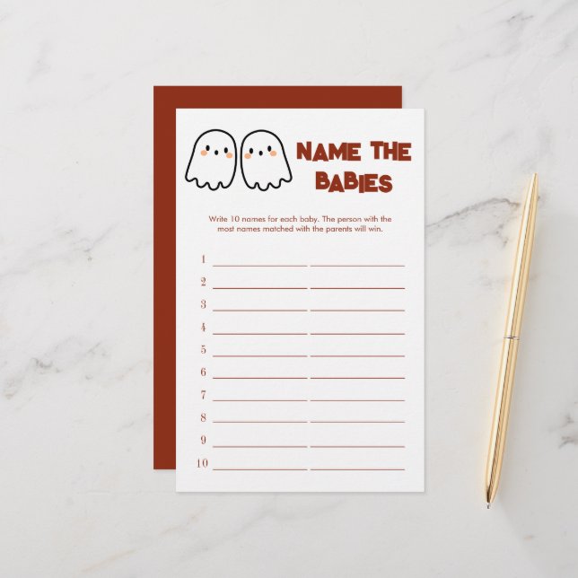 Cute Ghosts Name The Twin Babies Shower Game (Front/Back In Situ)