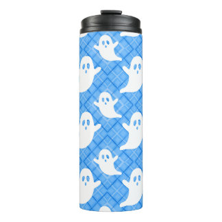 Cute Ghosts on Blue Plaid Thermal Tumbler
