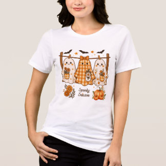 Cute Ghosts On Clothesline Spooky Season Floral Fa Tri-Blend Shirt