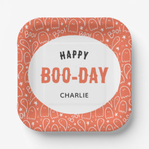 Cute Ghosts Pattern Happy 'Boo-Day' Personalised Paper Plate