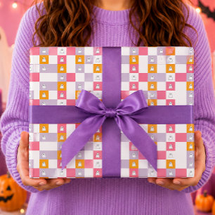 Cute Ghosts Pink Orange White Halloween Wrapping Paper