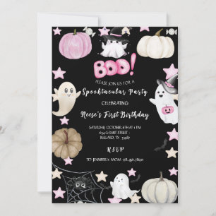 Cute Ghosts, Pink Pumpkins & Stars Birthday girls  Invitation