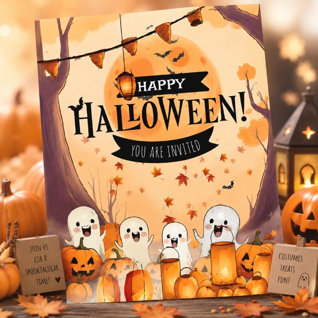 Cute Ghosts & Pumpkin Patch Halloween Invitation (Creator Uploaded)