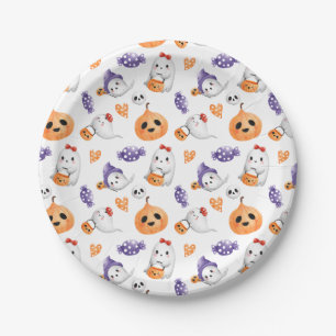 Cute Ghosts Pumpkin Pattern Halloween Baby Shower  Paper Plate