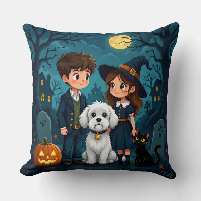 Cute Ghosts, Pumpkins & Bats Decorative Cushion (Front)