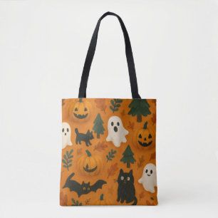 Cute Ghosts & Pumpkins Halloween Fleece Blanket Tote Bag