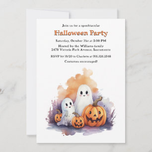 Cute Ghosts Pumpkins Kids Halloween Party Invitation