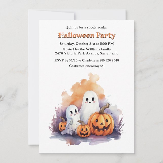 Cute Ghosts Pumpkins Kids Halloween Party Invitation (Front)