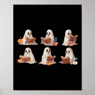 Cute Ghosts Reading Books Happy Halloween Graphic  Poster