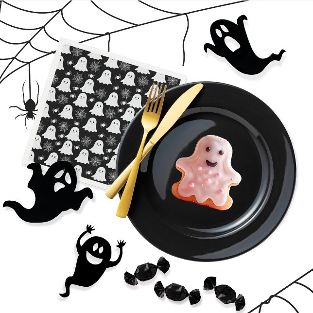 Cute Ghosts | Spiders | Spider Webs Halloween Napkin (Cute Ghosts, Spiders and Spider Webs Halloween Black and White Patterned Paper Napkins)