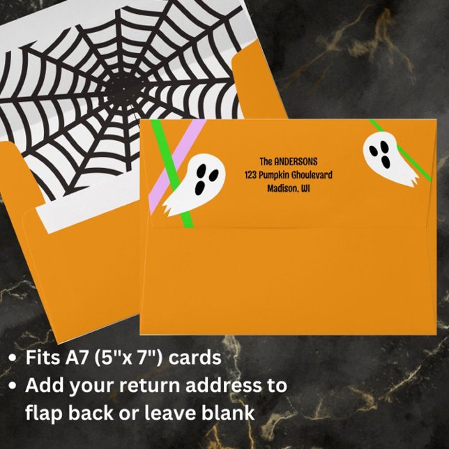 Cute Ghosts + Spiderweb Halloween Return Address Envelope (A fun Halloween envelope with room to print your return address. Great for Halloween party invites!)