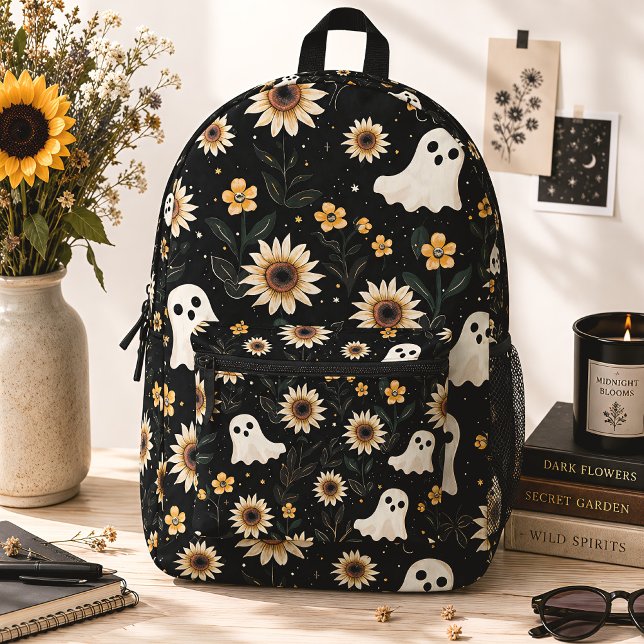 Cute Ghosts & Sunflowers Spooky Summer Printed Backpack (Creator Uploaded)