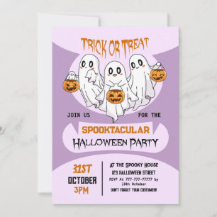 Cute Ghosts Trick or Treat Kids Halloween Party Invitation