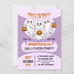 Cute Ghosts Trick or Treat Kids Halloween Party Invitation