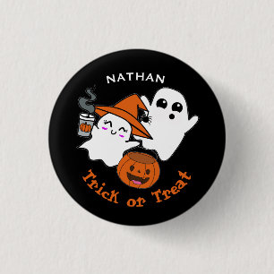 Cute Ghosts Trick or Treat Personalised Halloween 3 Cm Round Badge