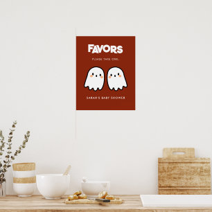 Cute Ghosts Twins Baby Shower Favors Sign
