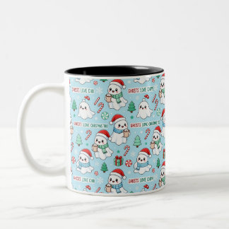 Cute Ghosts Wearing Santa Hats Christmas Design Two-Tone Coffee Mug