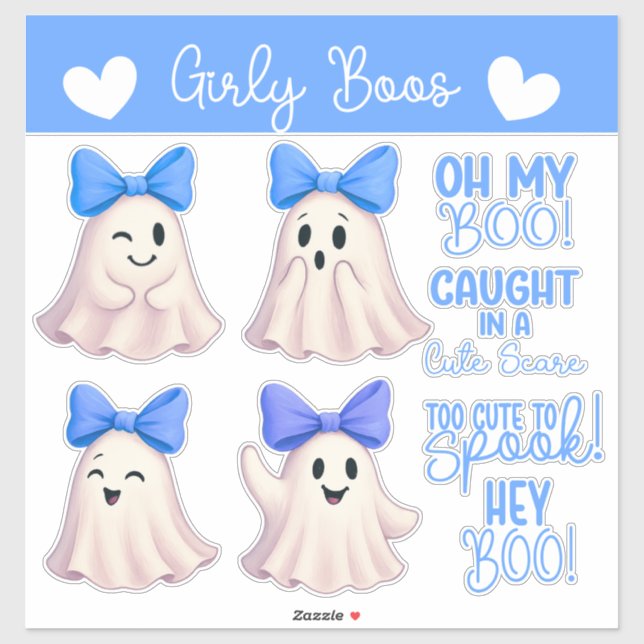 Cute Ghosts with blue Bows (Sheet)