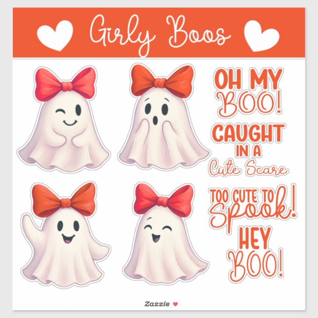 Cute Ghosts with Red Bows (Sheet)